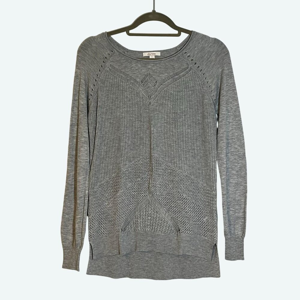 Ella Moss Gray Long Sleeve Knit Sweater With Intricate Pattern Textured Design S